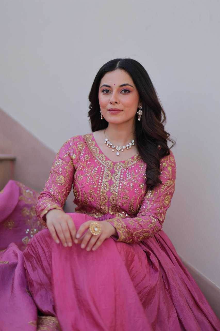 Crush Silk Embroidery Long Gowns - MYLUXURY LANE ENTERPRISE
